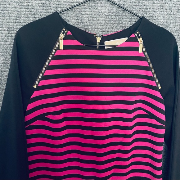 MICHAEL Michael Kors Womens Dress Size 6 Sheath Purple Black Striped Gold Zipper - Picture 7 of 11